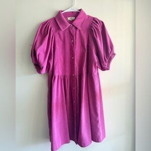 Entro Bright Pink Corduroy-Effect Collared Top